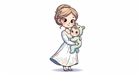 Fototapeta premium A tender depiction of a mother lovingly cradling her baby