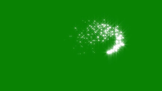 Glowing glitter trail animation with twinkling magic dust and fairy sparkle stars combined with shimmering particle motion to create a dynamic star line path effect on green screen seamless loop in 4k