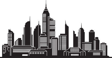 Obraz premium City skyline silhouette with modern buildings and skyscrapers on transparent background.