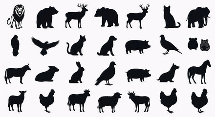 Obraz premium Farm Animals Black Silhouette Icon S