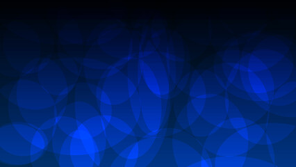 Obraz premium Elegant abstract background with overlapping transparent blue circles. Glowing bokeh style design with soft light effects and circular shapes on a dark gradient.