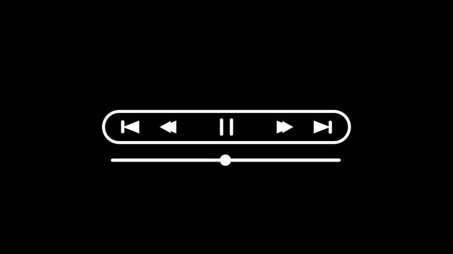 10 seconds minimal music player UI animation with a transparent background and controls. The layout showcases a central pause button, Music player overlay animation on black background K resolution.