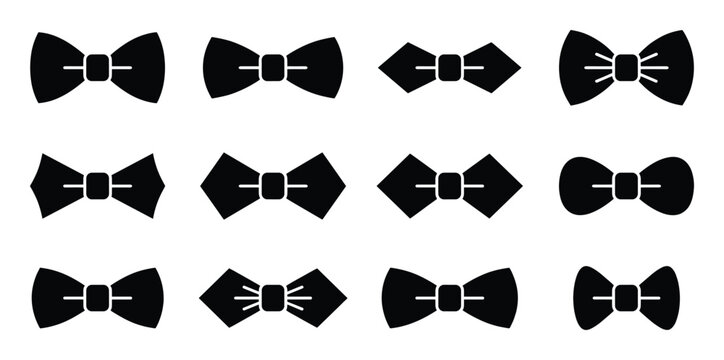 Bow tie silhouette collection featuring various shapes and ribbon styles for formal evening events