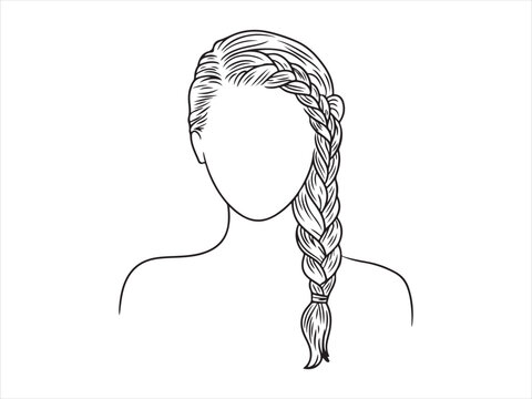 Women hairstyle collection, Braided Hair illustration - elegant hairstyle line art vector illustration, female hair plait outline design