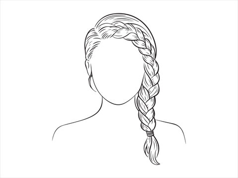 Women hairstyle collection, Braided Hair illustration - elegant hairstyle line art vector illustration, female hair plait outline design