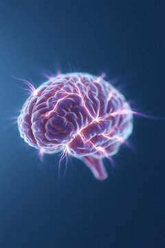 Human Brain with Glowing Neural Activity on Dark Background Concept