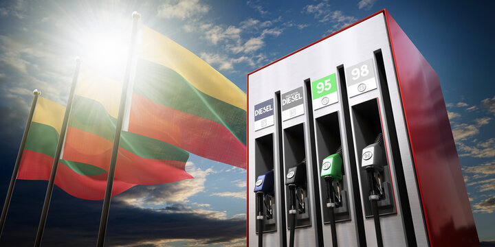 Lithuania - gasoline and diesel dispencer with national flags - 3D illustration