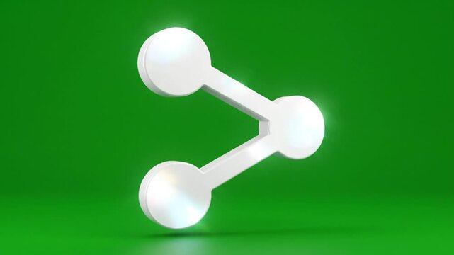 Rotating 3D render of the share symbol against a vibrant green background, digital technology concept