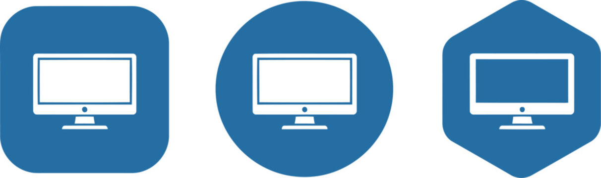 Blue Computer Monitor Icon Set &ndash; Flat Vector Symbols for Web, App, UI Design, Technology Branding