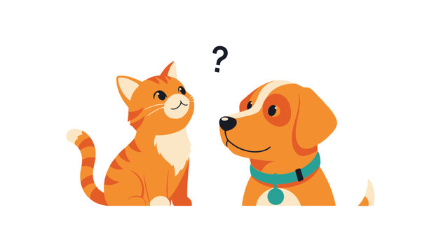 A curious cat and dog looking at each other in confusion