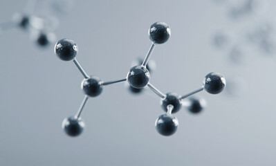 Obraz premium Abstract Model of Molecular Structure on a Gray Background for Science Concepts