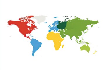 Fototapeta premium Continents depicted in vibrant colors on a white background