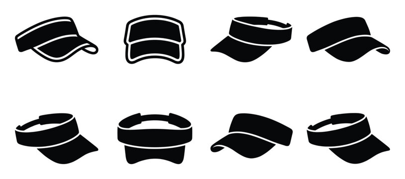 Sun visor cap icons set different angles sports outdoor headwear isolated vector