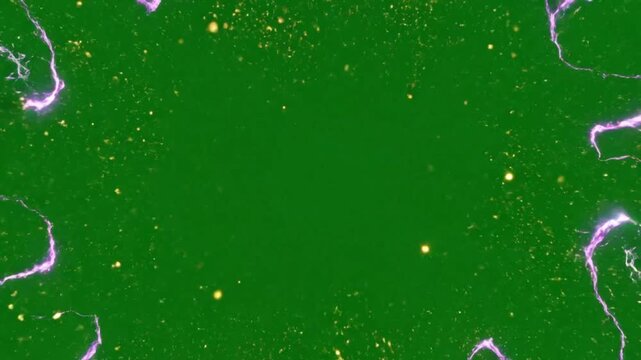 Abstract particle explosion revealing space with glowing energy blasts on green screen background