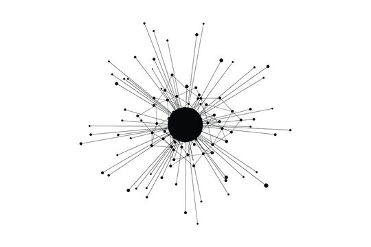 Abstract radial network diagram with interconnected nodes and lines radiating outward