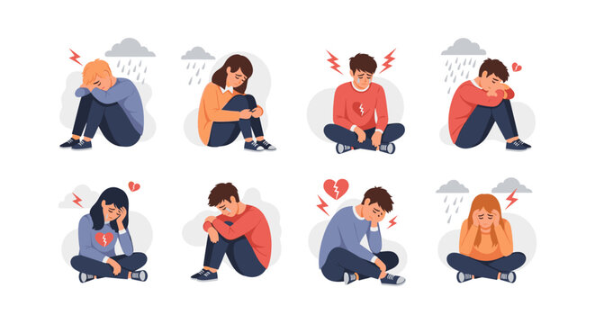 Illustration of people expressing sadness and heartbreak in various poses