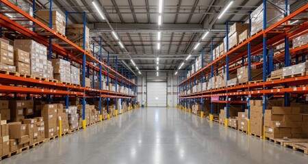 Fototapeta premium Interior of logisInterior of logistics warehouse with racks and shelves tics warehouse with racks and shelves 