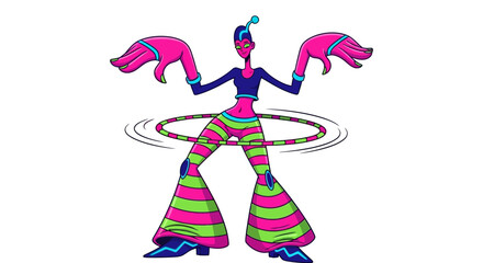 Retro dancer with hula hoop vector illustration in vintage 70s style for fitness fun dance workout nostalgia lifestyle activity concept © Premium Stock 