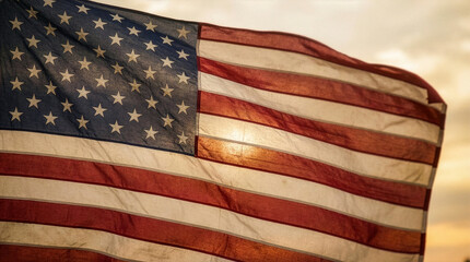Obraz premium Detailed close-up of a weathered American flag with vintage texture