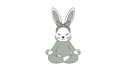 Obraz premium Cute meditating rabbit in yoga pose with headband, peaceful animal character illustration