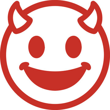 Red Devil Horned Smiley Face Icon With Bold Outline Design