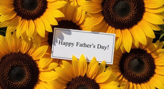 Happy father's day vibrant sunflowers with a festive greeting card