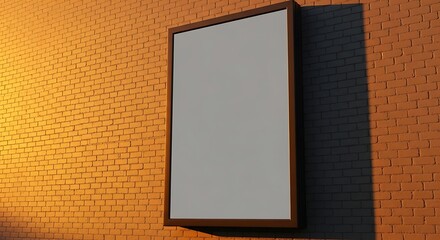 Fototapeta premium Blank Billboard Mockup on Brick Wall with Dramatic Lighting.
