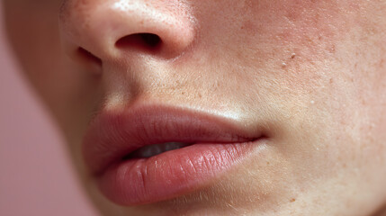 Fototapeta premium A woman's face with a red nose and a red lip