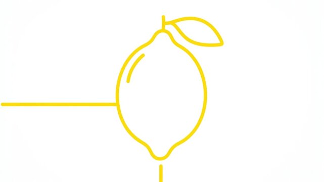 Creative animated illustration of a refreshing yellow lemon with a leaf, filled with juice, drawing concept