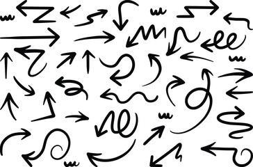 Fototapeta premium Hand Drawn Arrow Doodle Set in Bold Marker Style, Direction Symbols Collection