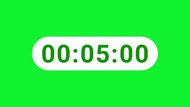 Digital 60 Seconds Count Up Timer Animation with White Rounded Rectangle and Green Text on Chroma Key Green Screen Background for Video Production and Editing. 4K video with alpha channel