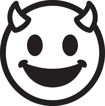Happy Smiling Devil Emoji With Horns Black Outline Icon Design