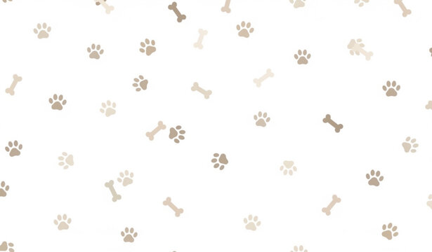 Dog paw and bone seamless pattern in neutral beige tones for pet product packaging and fabric design