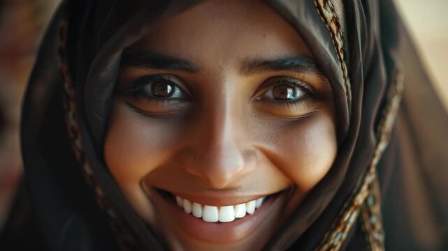 Video A close-up shot of a person wearing a headscarf, useful for portraits or everyday life scenes