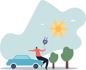EV, Electric car clean energy environment friendly or hi technology using reusable solar power to fuel battery car.human life and situation. © Nadia