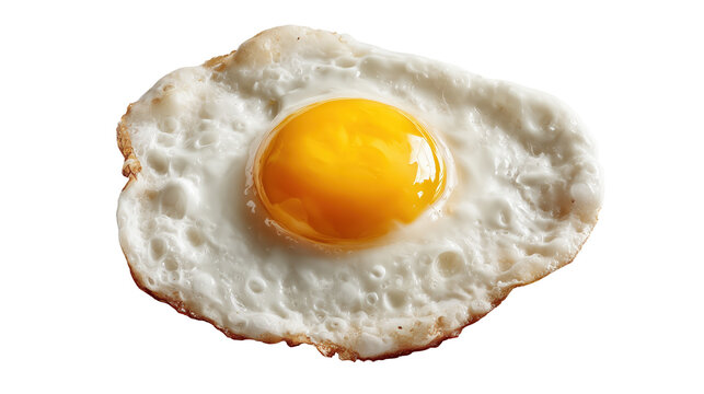 &oelig;uf au plat parfaitement cuit avec jaune dor&eacute; sur fond blanc &eacute;pur&eacute;