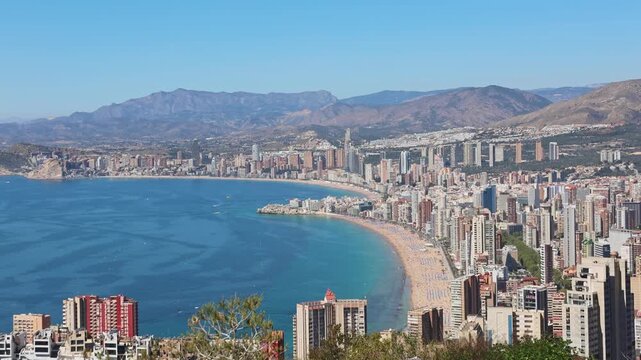 Benidorm city skyline and Levante beach. Costa Blanca, Spain