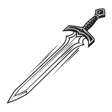 Fantasy sword vector illustration with motion lines for gaming and tattoo design