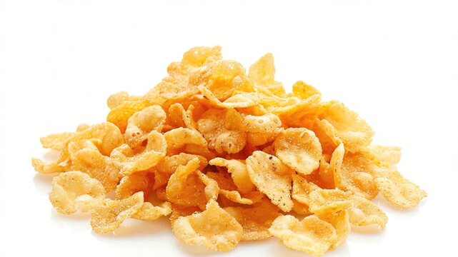 Video A stack of corn flakes cereal on a white background