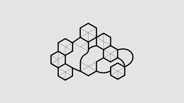Geometric hexagon cluster in cloud shape icon - for distributed systems design