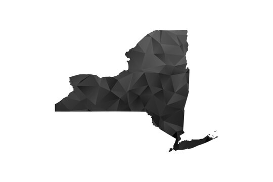 New York Map - Polygon Style Vector Illustration in Black and Gray Gradient, Low Poly Geometric Design, Isolated on White Background for Infographics and Education.