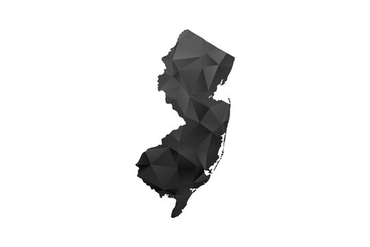 New Jersey Map - Polygon Style Vector Illustration in Black and Gray Gradient, Low Poly Geometric Design, Isolated on White Background for Infographics and Education.