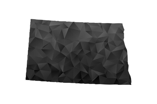 North Dakota Map - Polygon Style Vector Illustration in Black and Gray Gradient, Low Poly Geometric Design, Isolated on White Background for Infographics and Education.