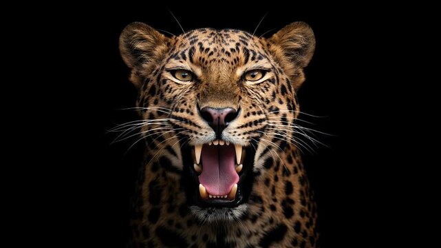 Majestic Leopard Close Up Portrait on Black Background