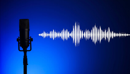Fototapeta premium Microphone and sound wave visualization, symbolizing audio recording, music production, podcasting, broadcasting, and voice communication