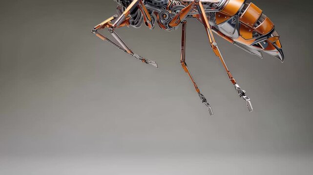Robot ant shows mechanical design and movement in unique art piece in studio setting