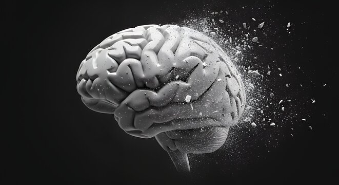 a brain dissolving into dust particles
