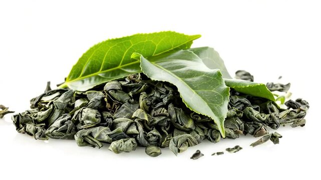 Video A cup of green tea with a single leaf floating on the surface