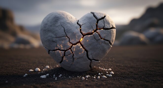 a heart made of stone slowly cracking