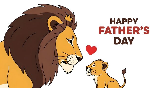 Happy father's day lion dad and cub heartwarming illustration for father day
